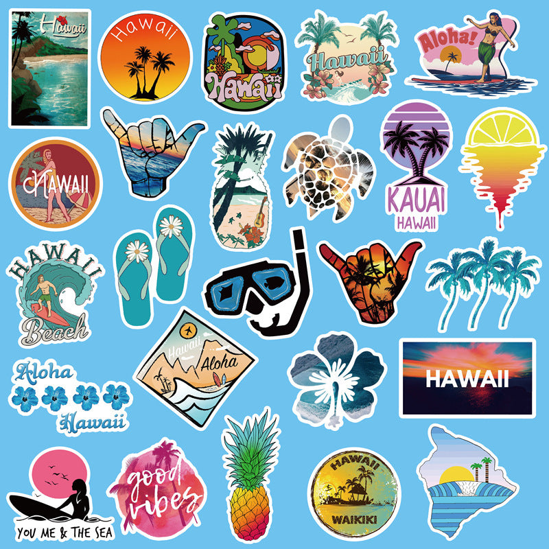 50 Hawaii Hawaii Travel Stickers Vacation Trolley Car Refrigerator Graffiti Stickers Hand Account Stickers Decor Stationery