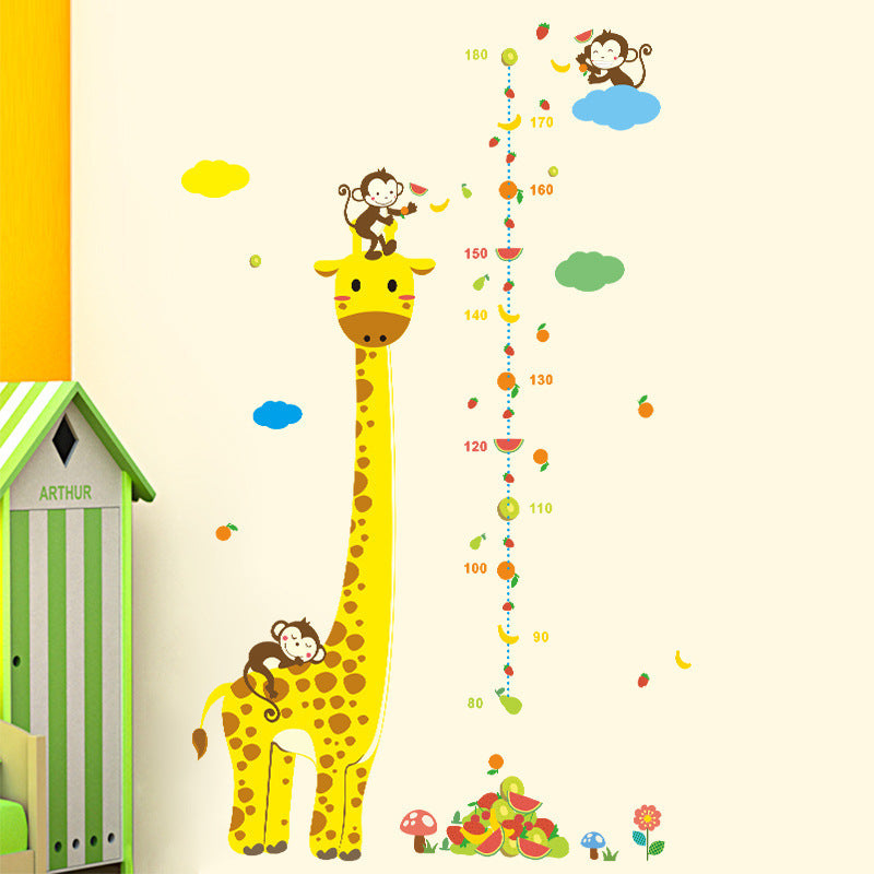 Cartoon Height Wall Stickers for Kids Rooms Giraffe Monkey Stationery Decor