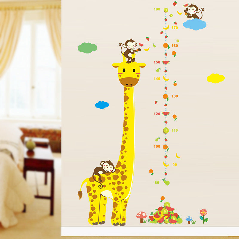 Cartoon Height Wall Stickers for Kids Rooms Giraffe Monkey Stationery Decor