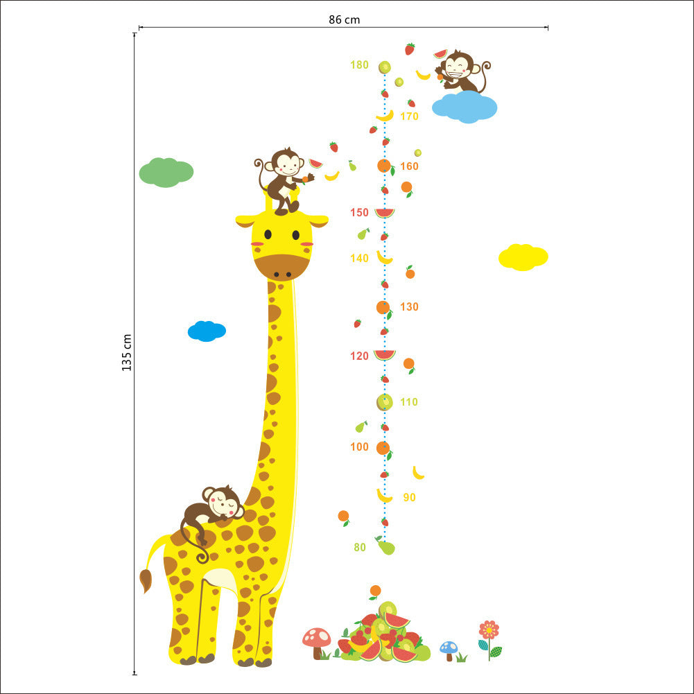 Cartoon Height Wall Stickers for Kids Rooms Giraffe Monkey Stationery Decor