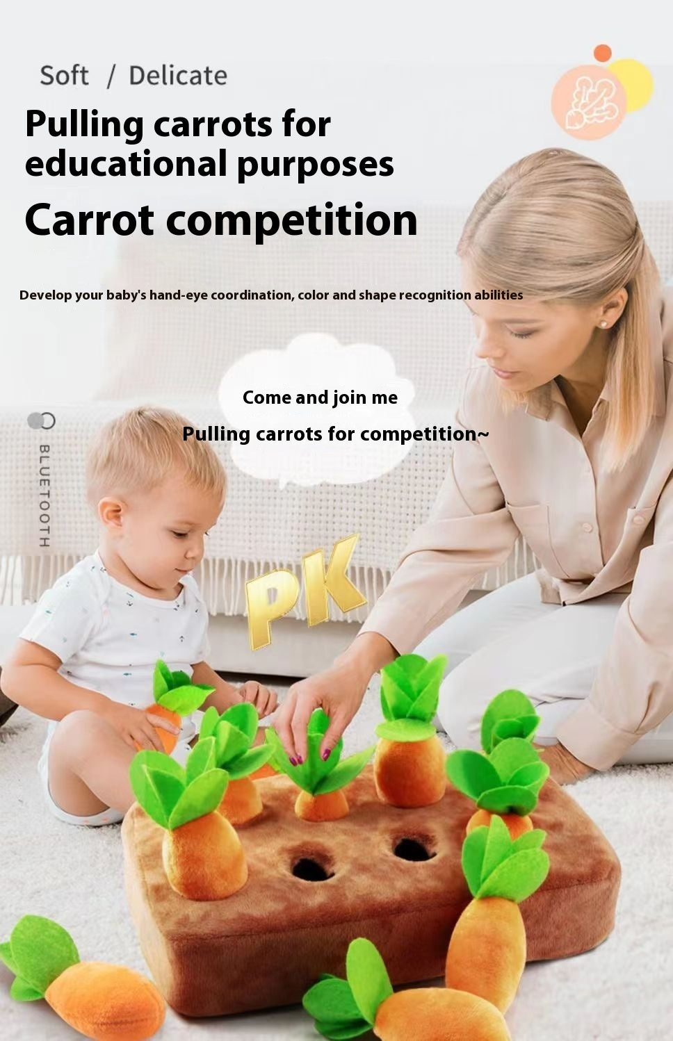 Baby Pulling Radishes Toy Plush Biteable Action Training Funny Playmates