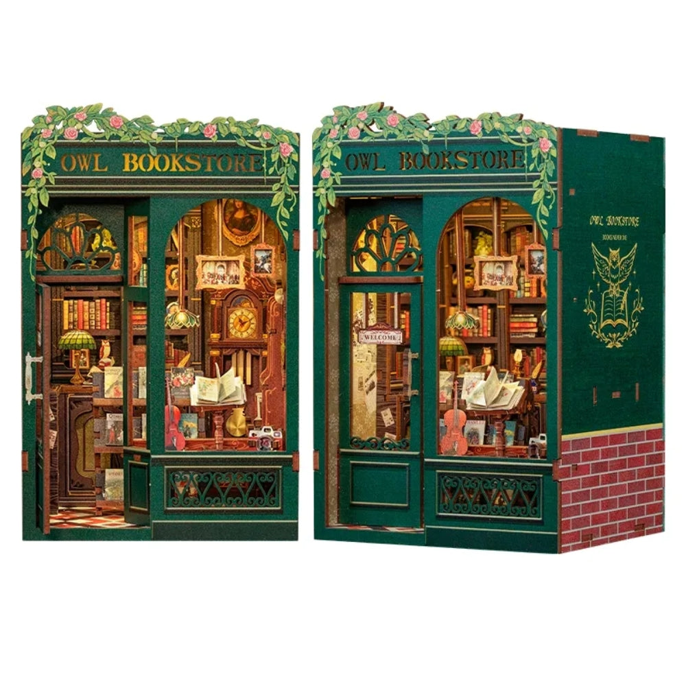 DIY Book Nook Kit Miniature Dollhouse with Light Wooden Bookshelf_5