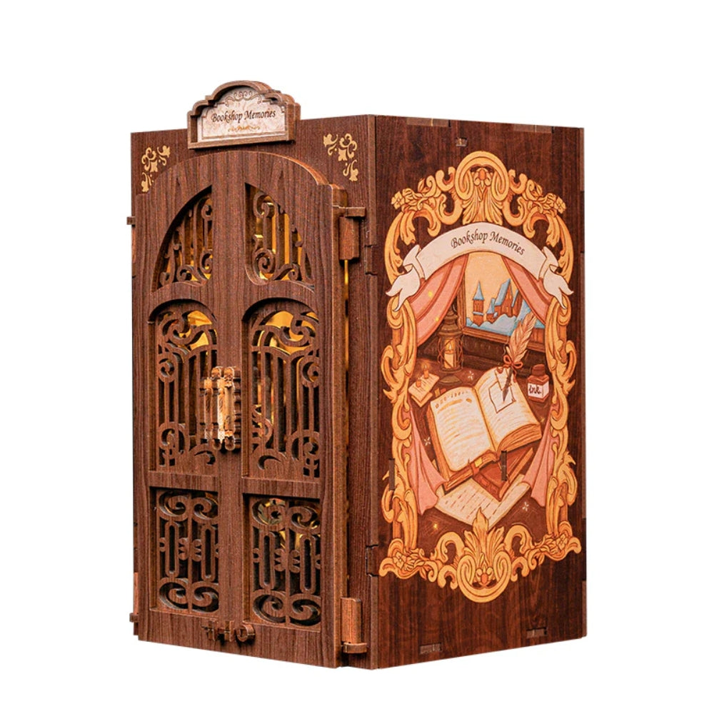 DIY Book Nook Kit Miniature Dollhouse with Light Wooden Bookshelf_6