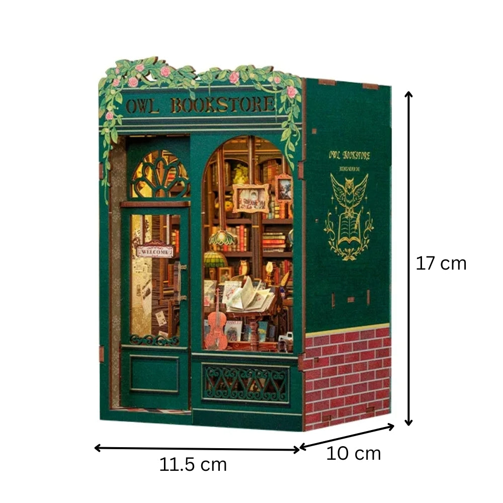 DIY Book Nook Kit Miniature Dollhouse with Light Wooden Bookshelf_8