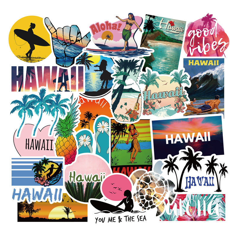 50 Hawaii Hawaii Travel Stickers Vacation Trolley Car Refrigerator Graffiti Stickers Hand Account Stickers Decor Stationery