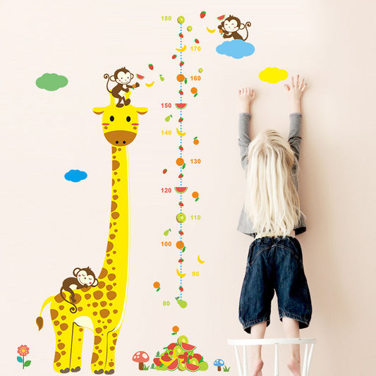 Cartoon Height Wall Stickers for Kids Rooms Giraffe Monkey Stationery Decor