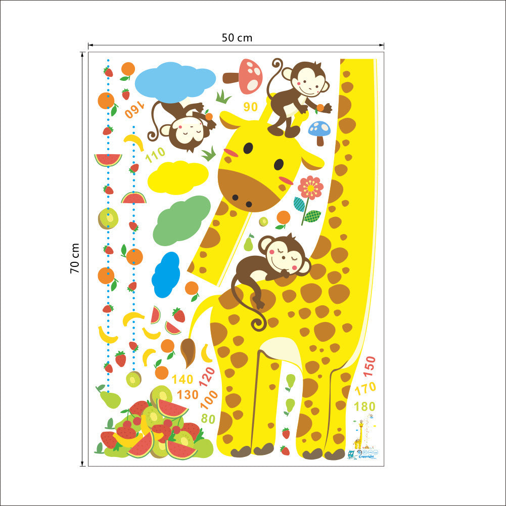 Cartoon Height Wall Stickers for Kids Rooms Giraffe Monkey Stationery Decor