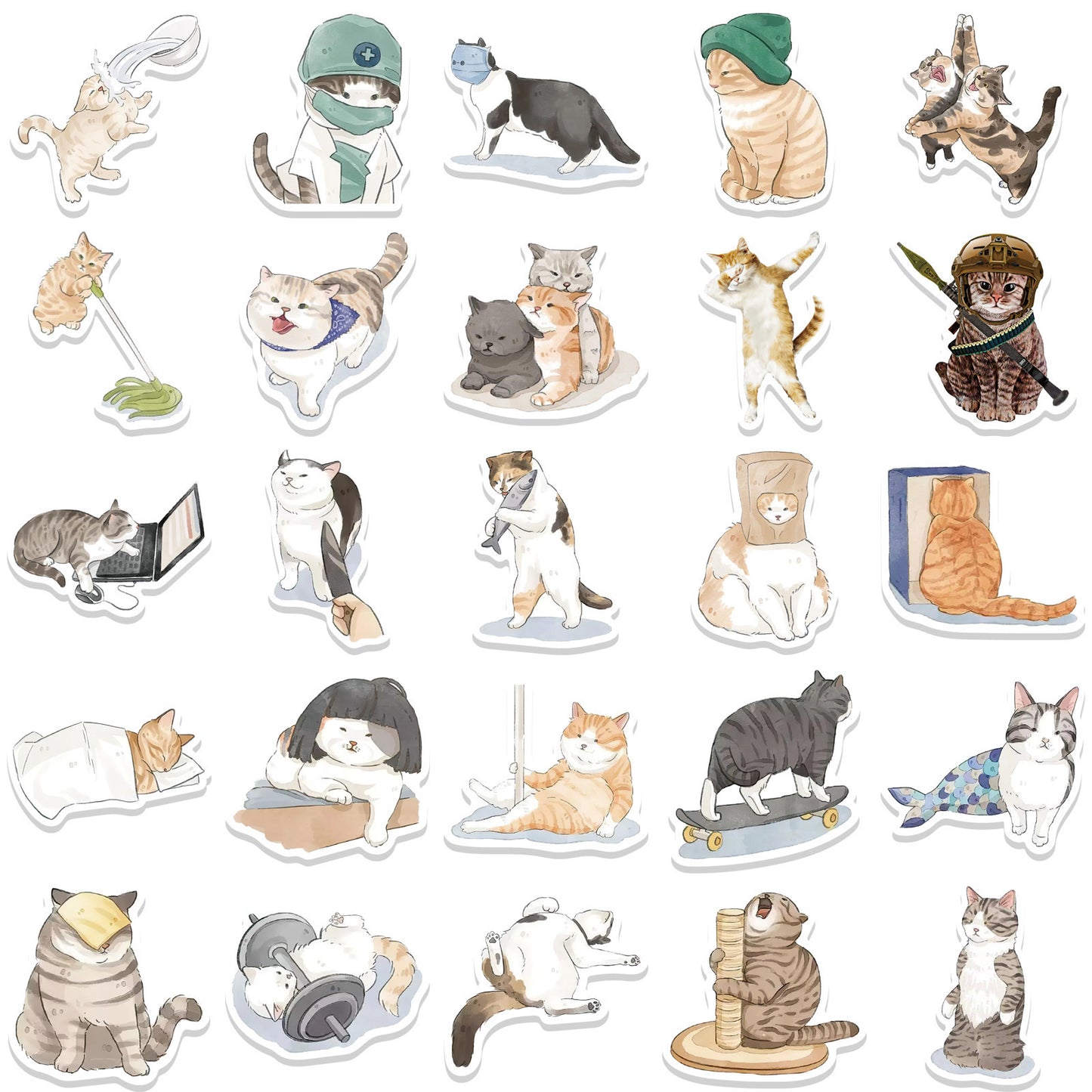 53 Cartoon Watercolor Cute Cat Computer Luggage Guitar Mobile Phone Stickers Stationery Decor