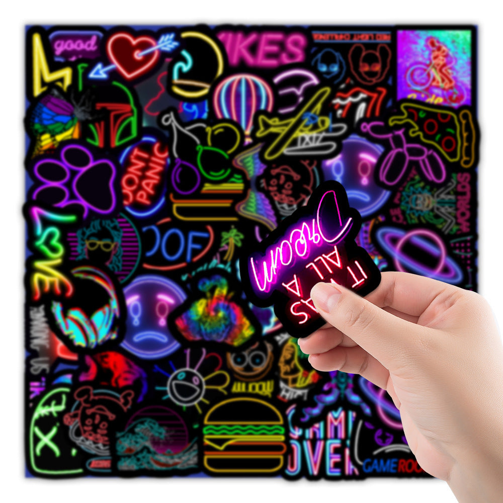 50 New Neon Stickers Car Trunk Phone Water Cup Decoration Stickers Stationery