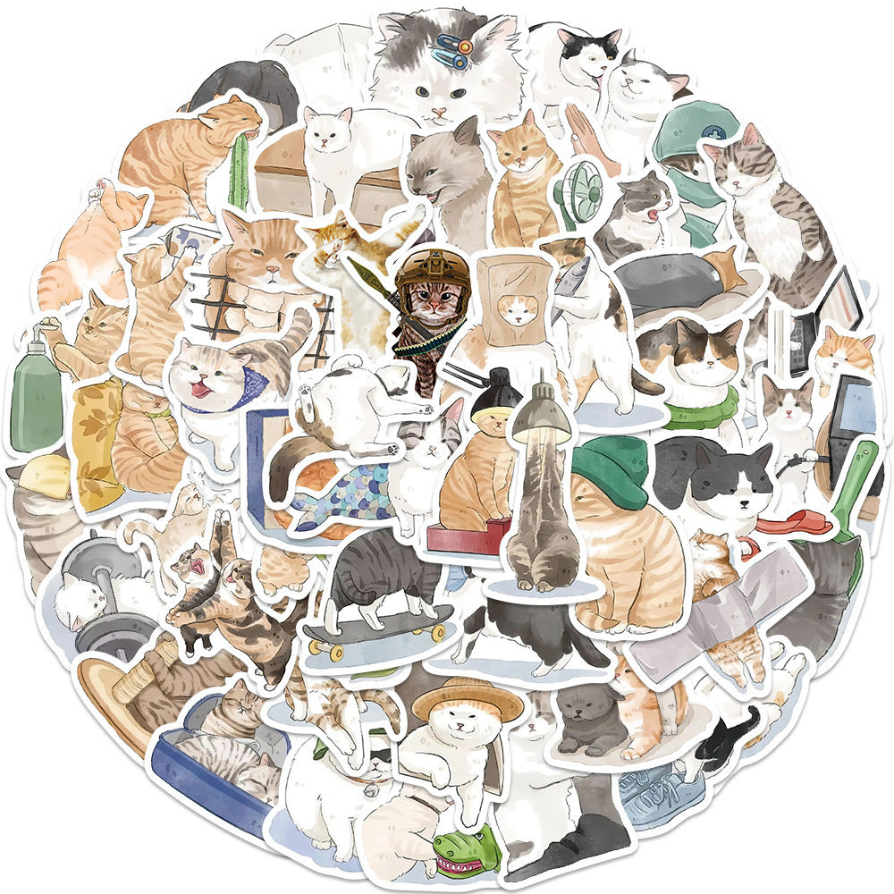 53 Cartoon Watercolor Cute Cat Computer Luggage Guitar Mobile Phone Stickers Stationery Decor