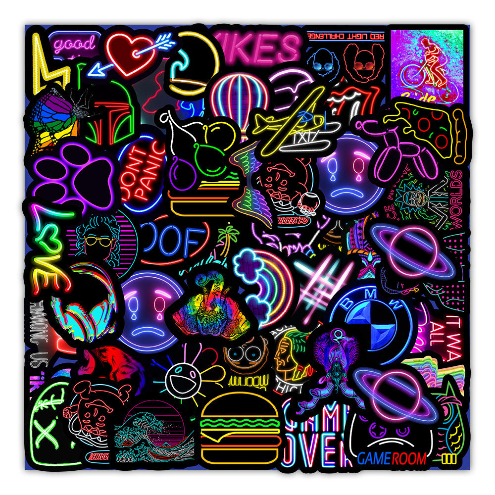 50 New Neon Stickers Car Trunk Phone Water Cup Decoration Stickers Stationery