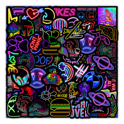 50 New Neon Stickers Car Trunk Phone Water Cup Decoration Stickers Stationery