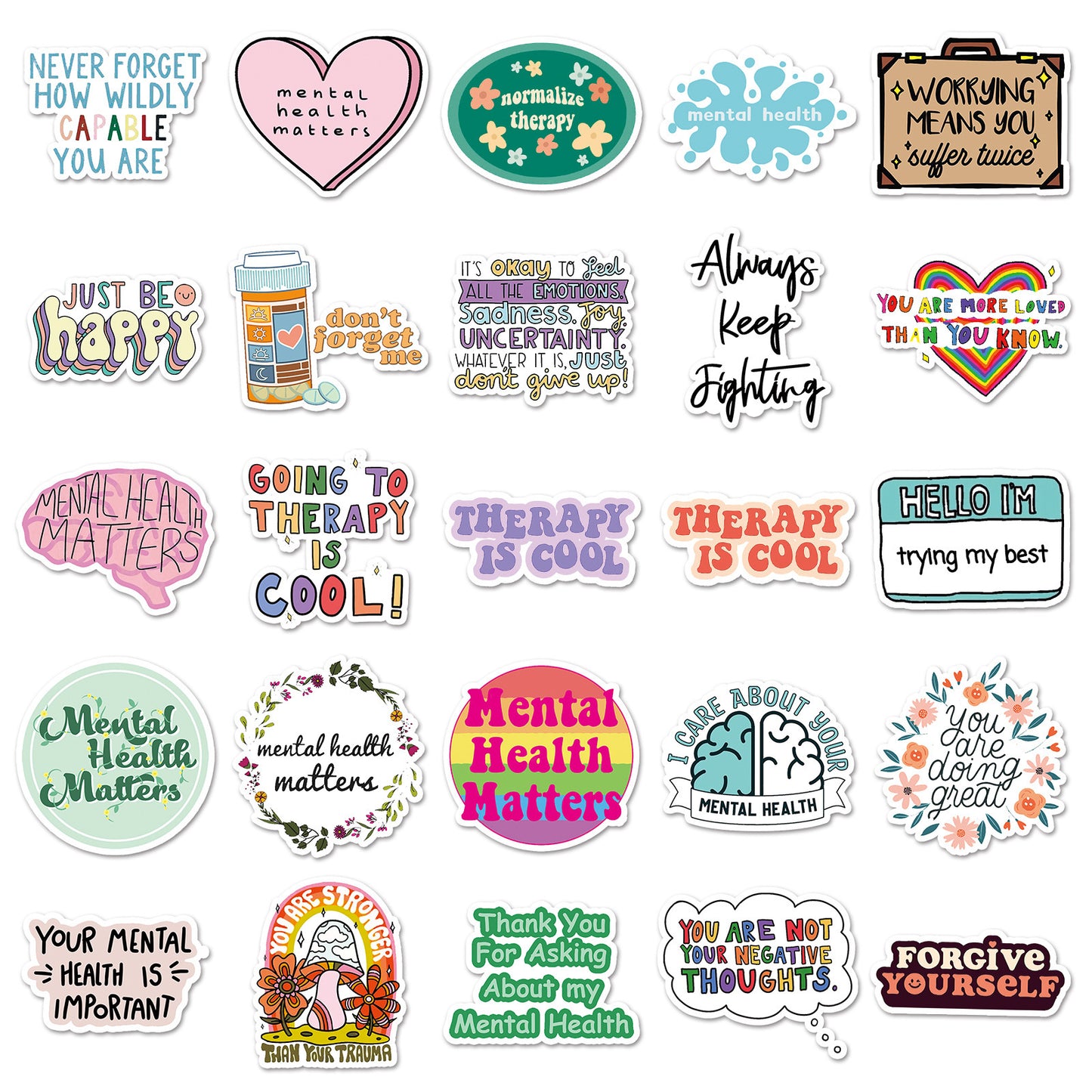50 Mental Health Graffiti Cross-border Stickers Stationery Decor