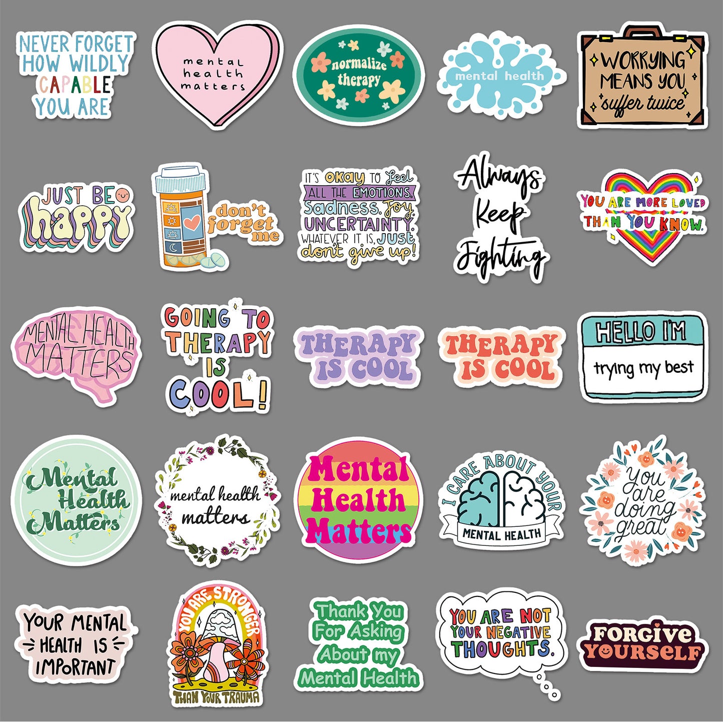 50 Mental Health Graffiti Cross-border Stickers Stationery Decor