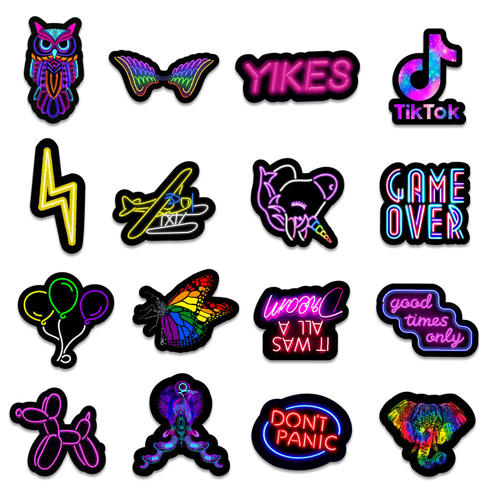 50 New Neon Stickers Car Trunk Phone Water Cup Decoration Stickers Stationery