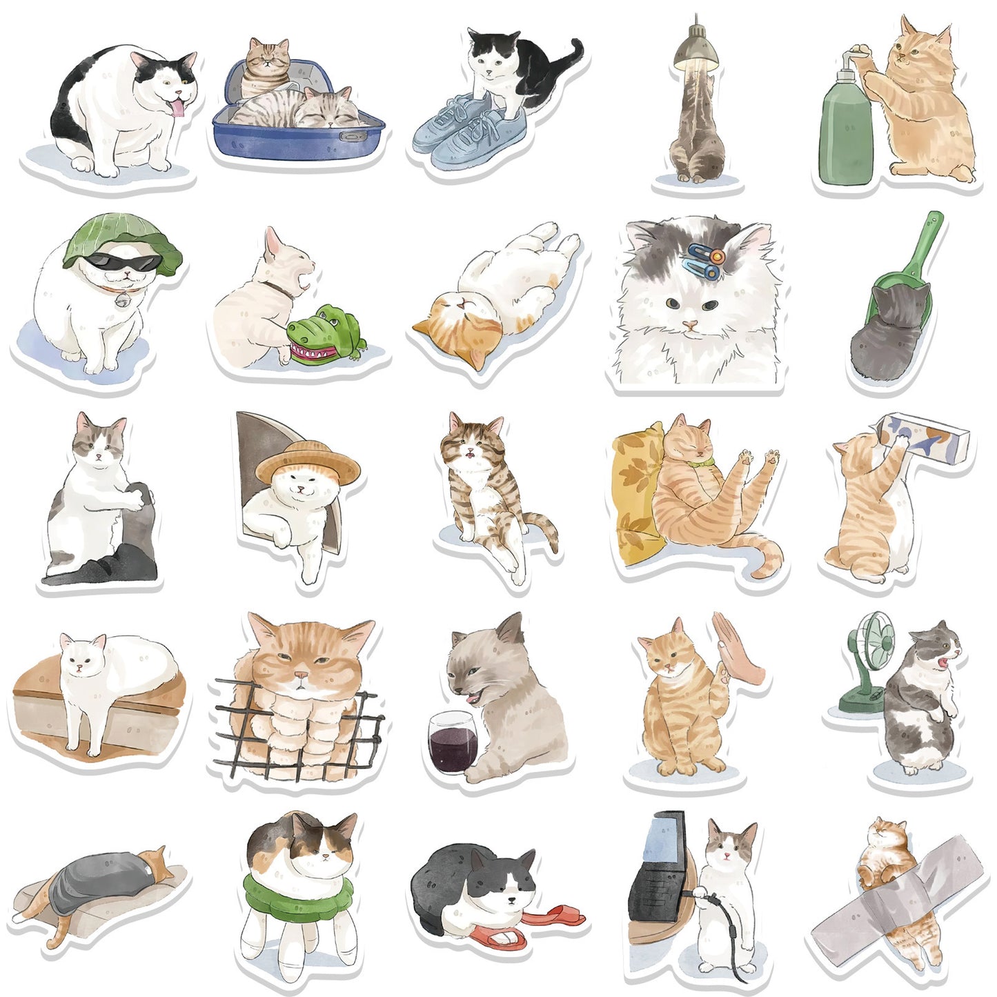 53 Cartoon Watercolor Cute Cat Computer Luggage Guitar Mobile Phone Stickers Stationery Decor