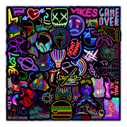 50 New Neon Stickers Car Trunk Phone Water Cup Decoration Stickers Stationery