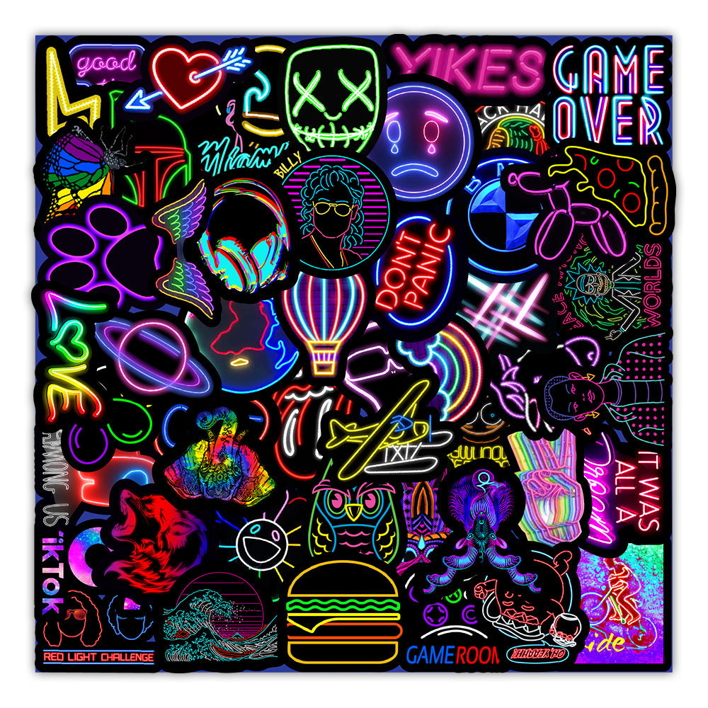 50 New Neon Stickers Car Trunk Phone Water Cup Decoration Stickers Stationery
