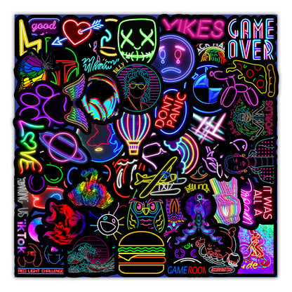 50 New Neon Stickers Car Trunk Phone Water Cup Decoration Stickers Stationery