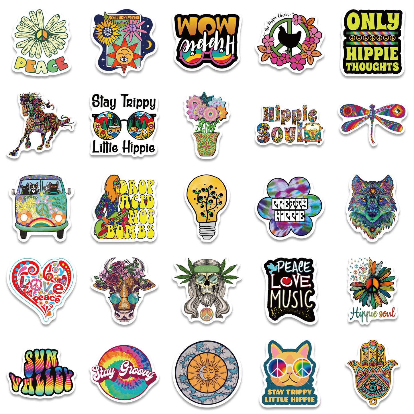 50 Cartoon Hippie Hippie Stickers Stationery Personalized Decoration Line